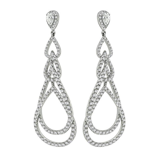 6.00ct Pear and Round Cut Diamond 14k White Gold Chandelier Earrings