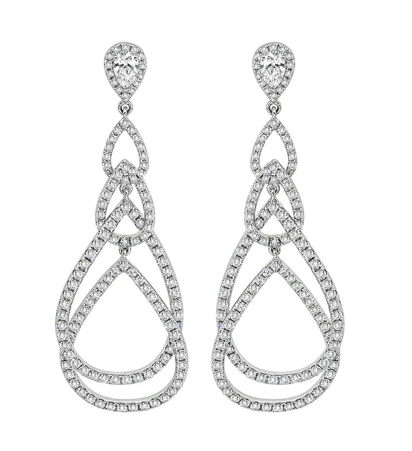 6.00ct Pear and Round Cut Diamond 14k White Gold Chandelier Earrings