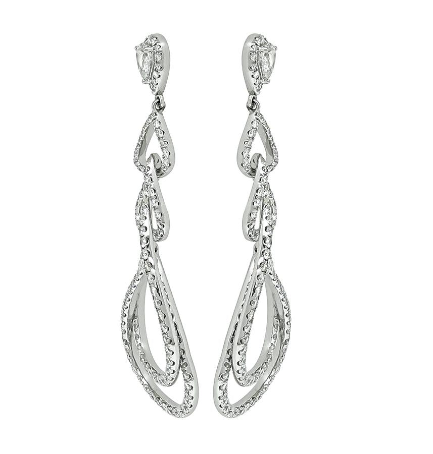 6.00ct Pear and Round Cut Diamond 14k White Gold Chandelier Earrings