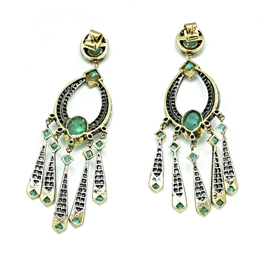 Vintage 7.00ct Emerald 3.00ct Diamond Chandelier Earrings