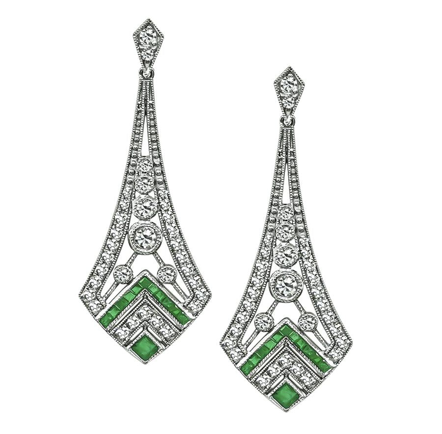 1.32ct Diamond Emerald Chandelier Earrings