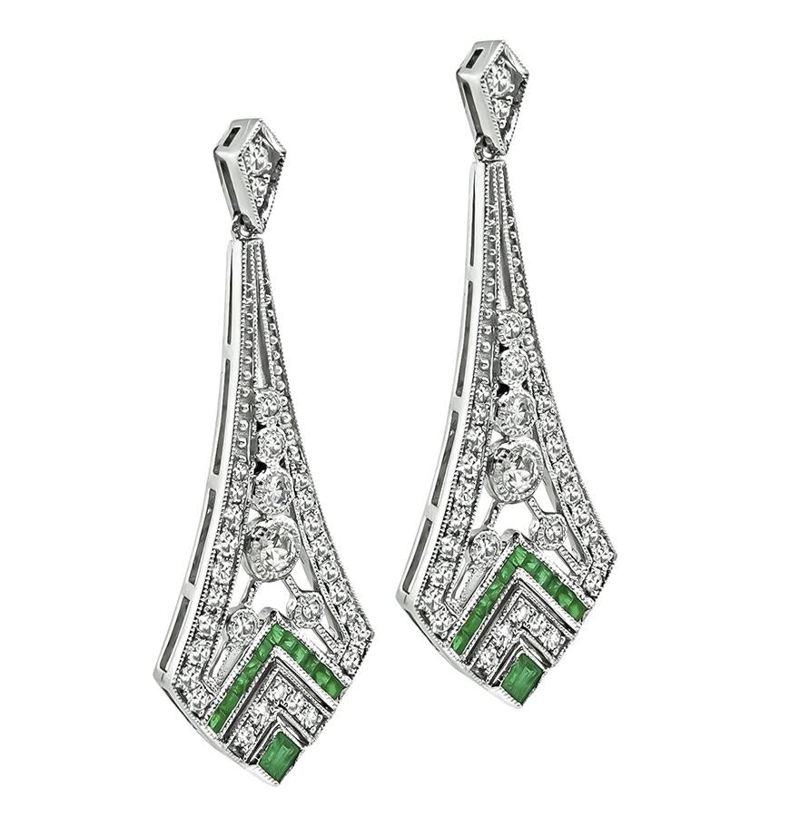 1.32ct Diamond Emerald Chandelier Earrings