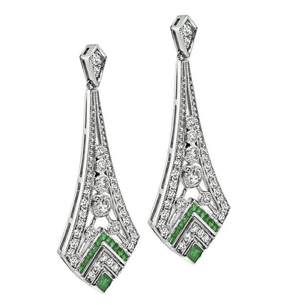 1.32ct Diamond Emerald Chandelier Earrings