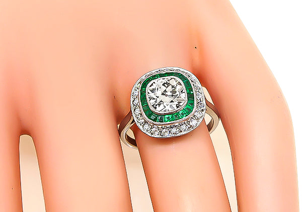 Estate 1.40ct Diamond Emerald Engagement Ring