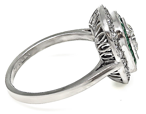 Estate 1.40ct Diamond Emerald Engagement Ring