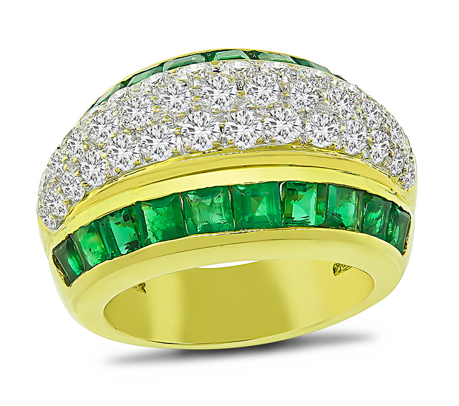 Estate 1.40ct Emerald 1.25ct Diamond Gold Ring