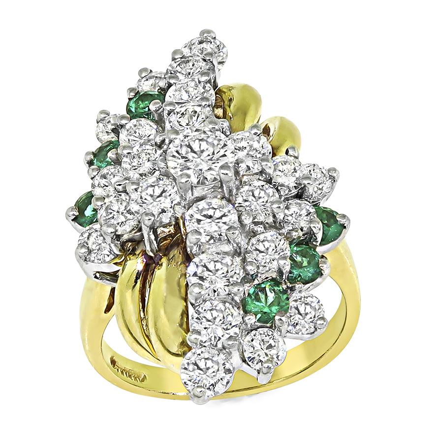 Estate 3.50ct Diamond 0.50ct Emerald 14k Yellow and White Gold Ring