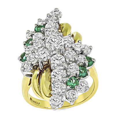 Estate 3.50ct Diamond 0.50ct Emerald 14k Yellow and White Gold Ring