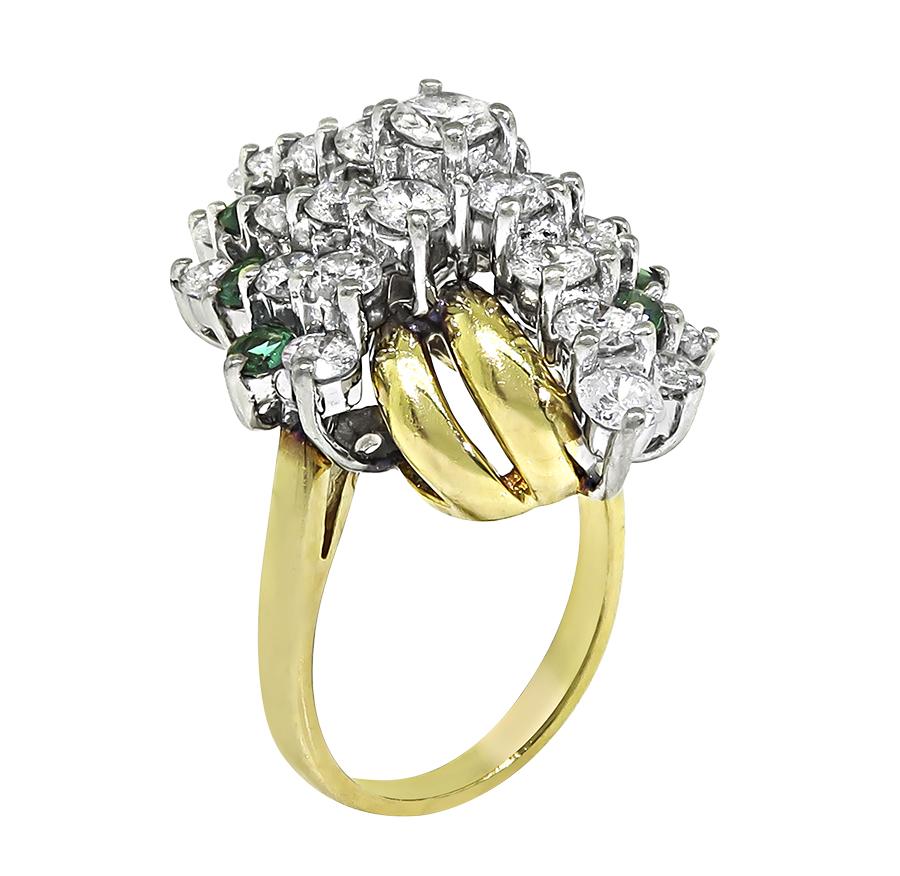 Estate 3.50ct Diamond 0.50ct Emerald 14k Yellow and White Gold Ring