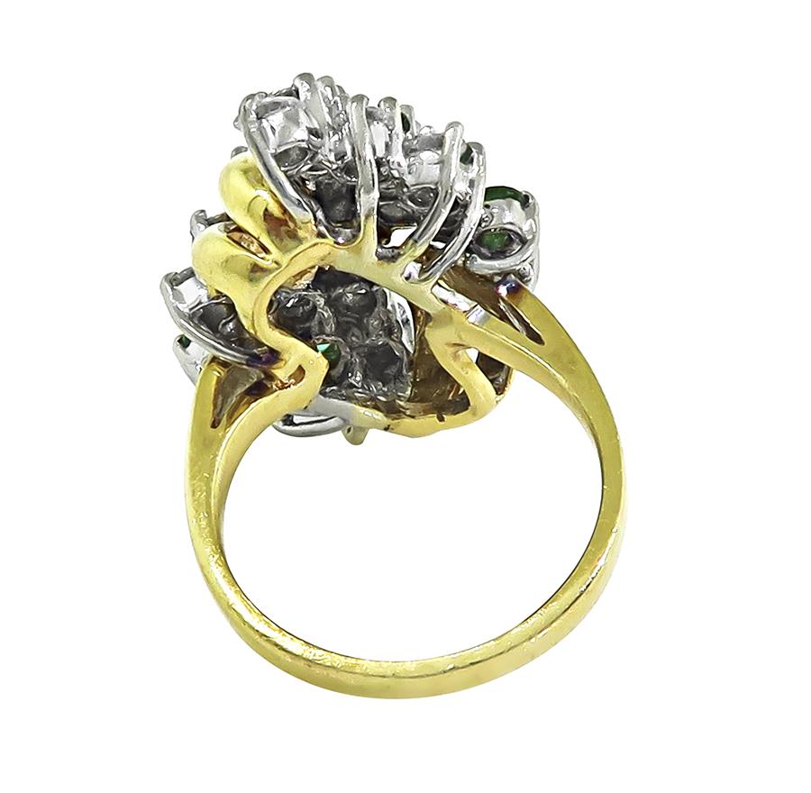 Estate 3.50ct Diamond 0.50ct Emerald 14k Yellow and White Gold Ring