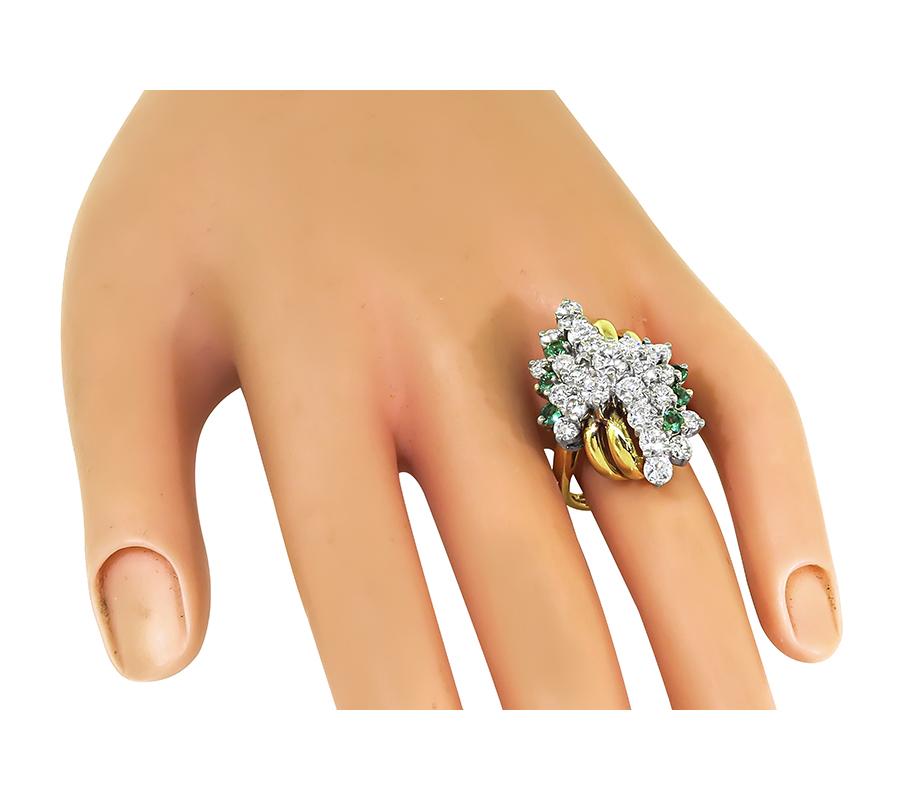 Estate 3.50ct Diamond 0.50ct Emerald 14k Yellow and White Gold Ring