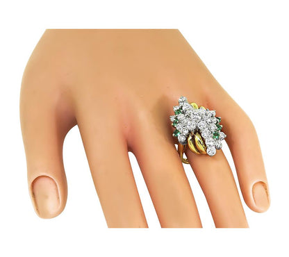 Estate 3.50ct Diamond 0.50ct Emerald 14k Yellow and White Gold Ring