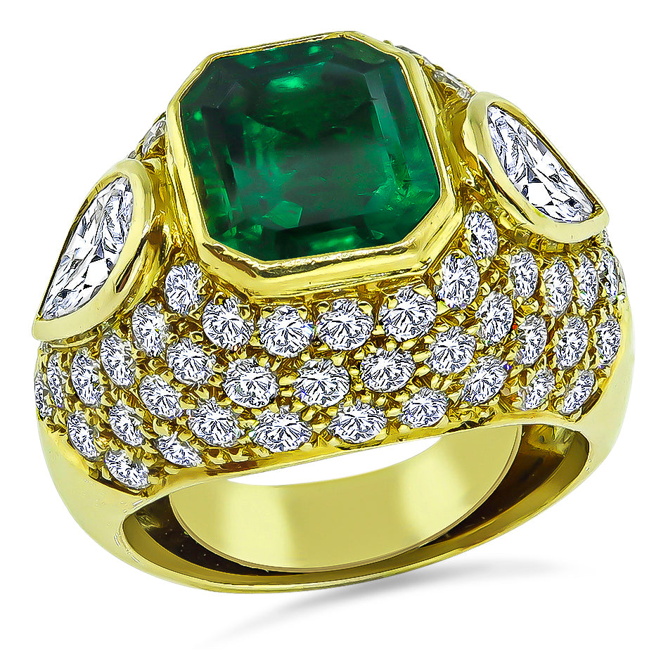 Estate GIA Certified3.50ct Natural Colombian Emerald 3.00ct Diamond Gold Ring