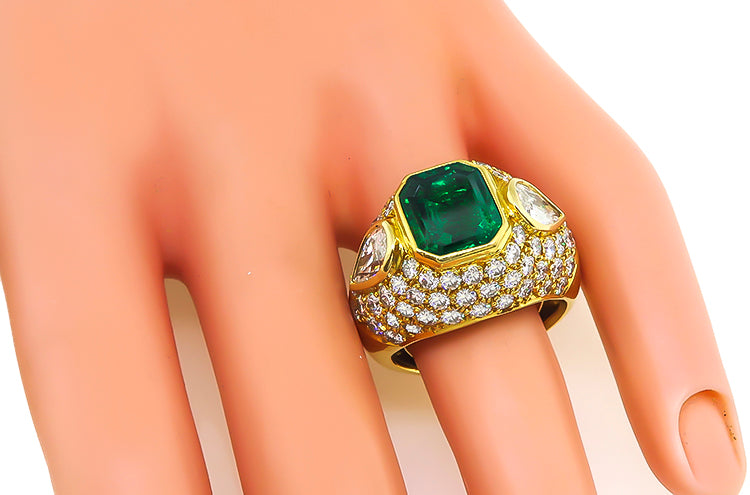 Estate GIA Certified3.50ct Natural Colombian Emerald 3.00ct Diamond Gold Ring