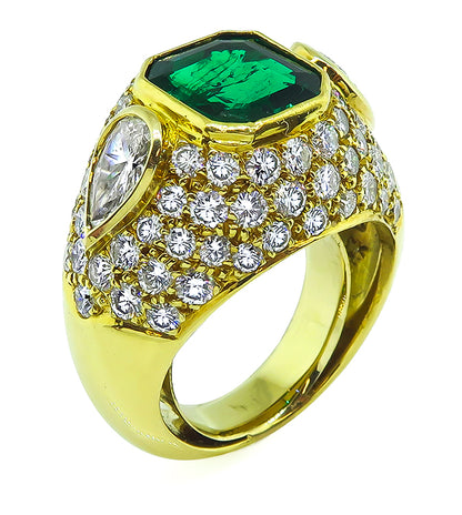 Estate GIA Certified3.50ct Natural Colombian Emerald 3.00ct Diamond Gold Ring