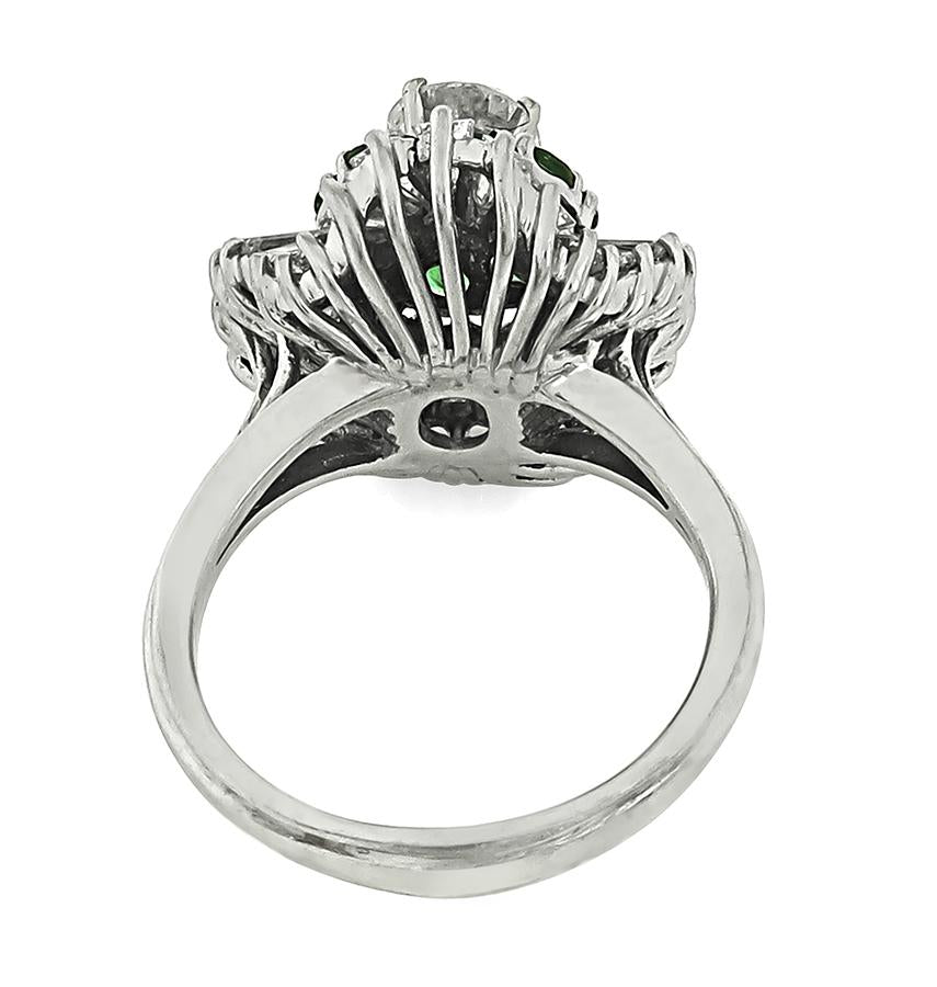 Estate 0.80ct Center Diamond 1.00ct Side Diamond Emerald Platinum Ring