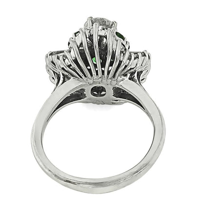 Estate 0.80ct Center Diamond 1.00ct Side Diamond Emerald Platinum Ring