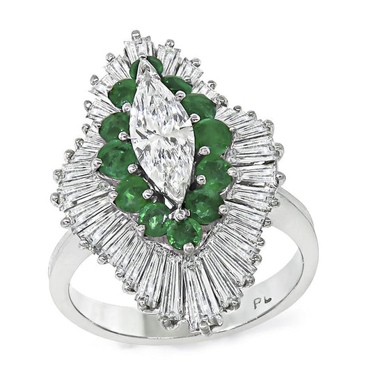 Estate 0.50ct Marquise Cut Diamond 1.00ct Diamond Platinum Ring