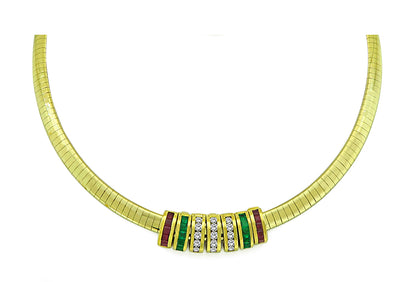 1.05ct Round Cut Diamond 1.60ct Multi Color Gems Gold Omega Necklace