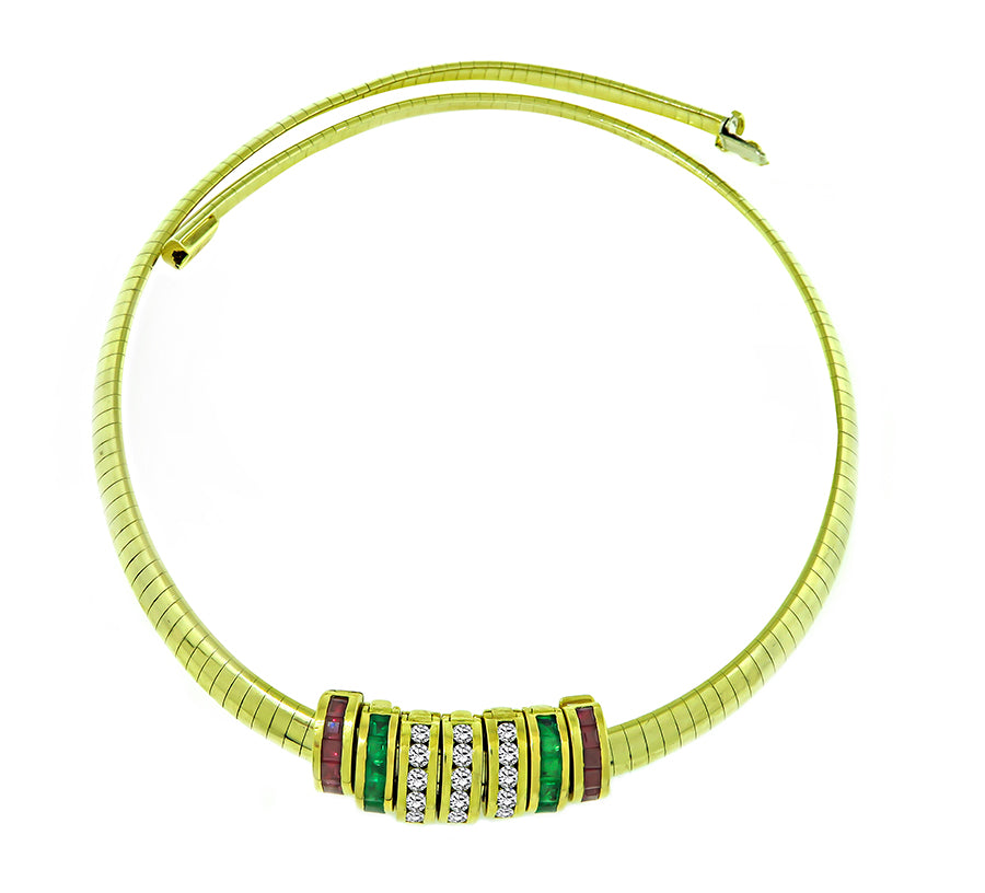 1.05ct Round Cut Diamond 1.60ct Multi Color Gems Gold Omega Necklace