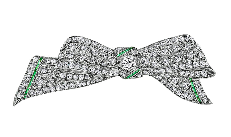 Estate 3.95ct Diamond Emerald Bow Pin