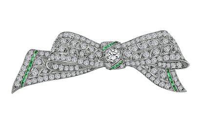 Estate 3.95ct Diamond Emerald Bow Pin