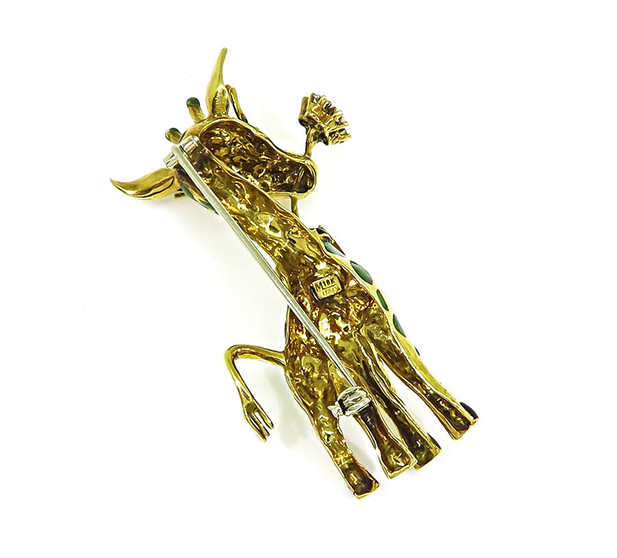 Estate Diamond Enamel 18k Yellow Gold Giraffe Pin