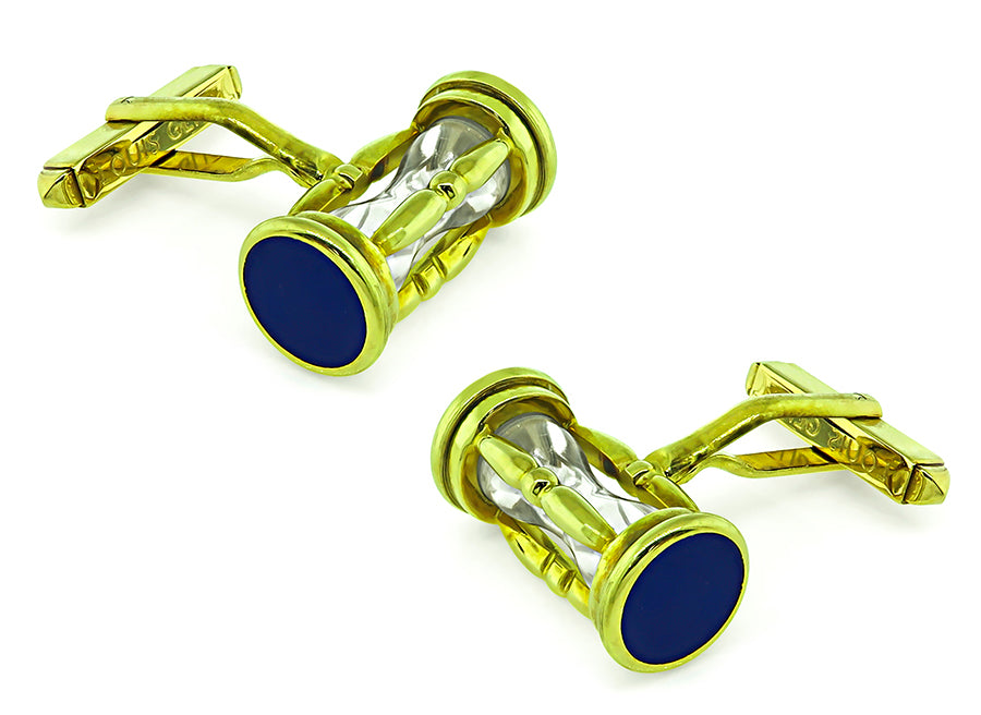 Estate Louis Glick Enamel Diamond Hour Glass Cufflinks
