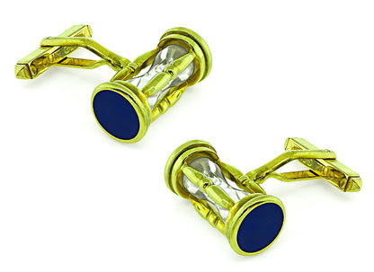 Estate Louis Glick Enamel Diamond Hour Glass Cufflinks