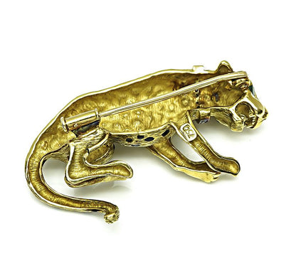 Estate Diamond Enamel Gold Panther Pin