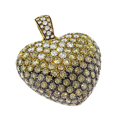 Estate 4.00ct Diamond Fancy Yellow and Brown Diamond 18k Gold Heart Pendant
