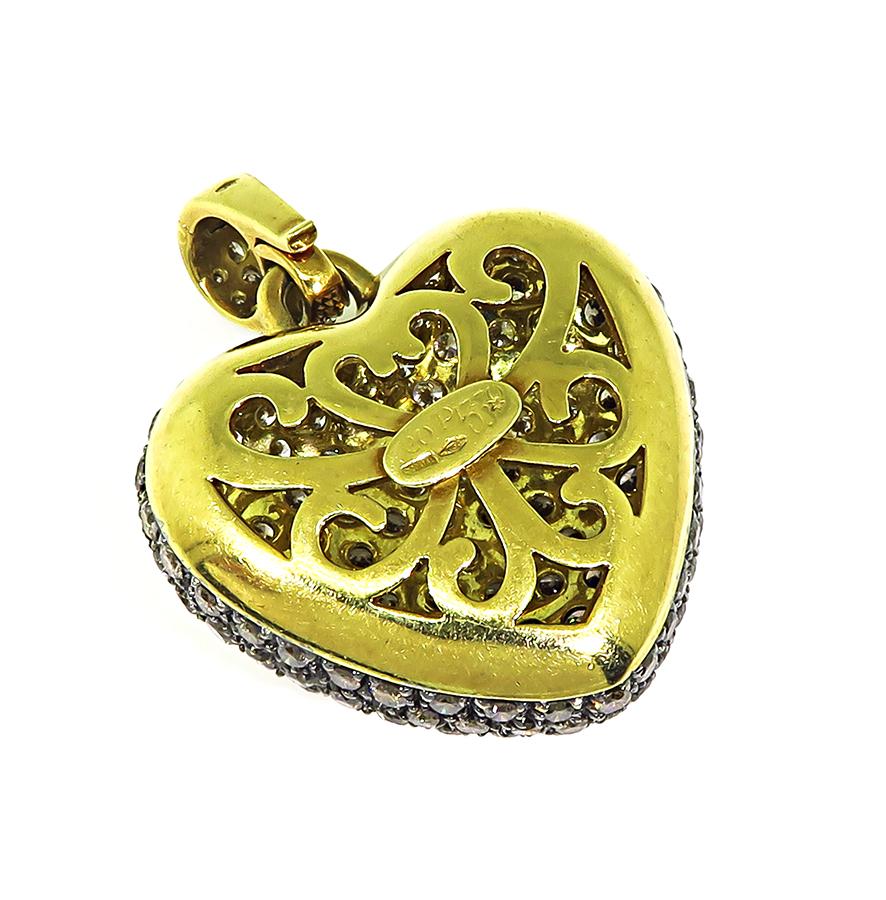 Estate 4.00ct Diamond Fancy Yellow and Brown Diamond 18k Gold Heart Pendant
