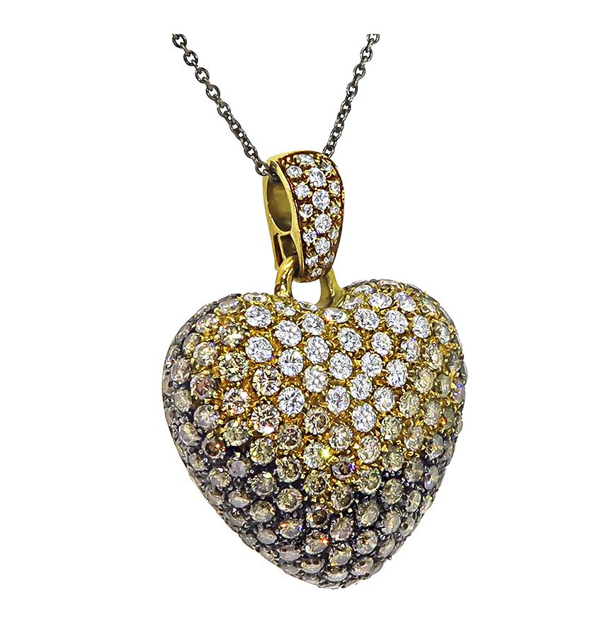 Estate 4.00ct Diamond Fancy Yellow and Brown Diamond 18k Gold Heart Pendant