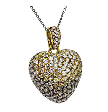 Estate 4.00ct Diamond Fancy Yellow and Brown Diamond 18k Gold Heart Pendant