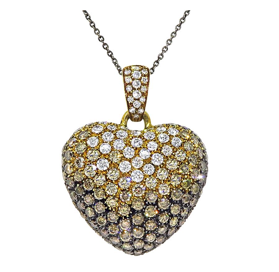 Estate 4.00ct Diamond Fancy Yellow and Brown Diamond 18k Gold Heart Pendant