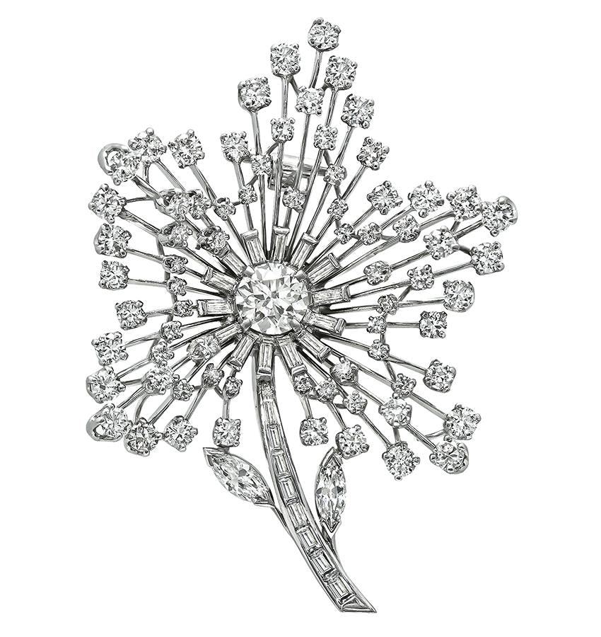 Vintage 6.25cttw Diamond Flower Pin