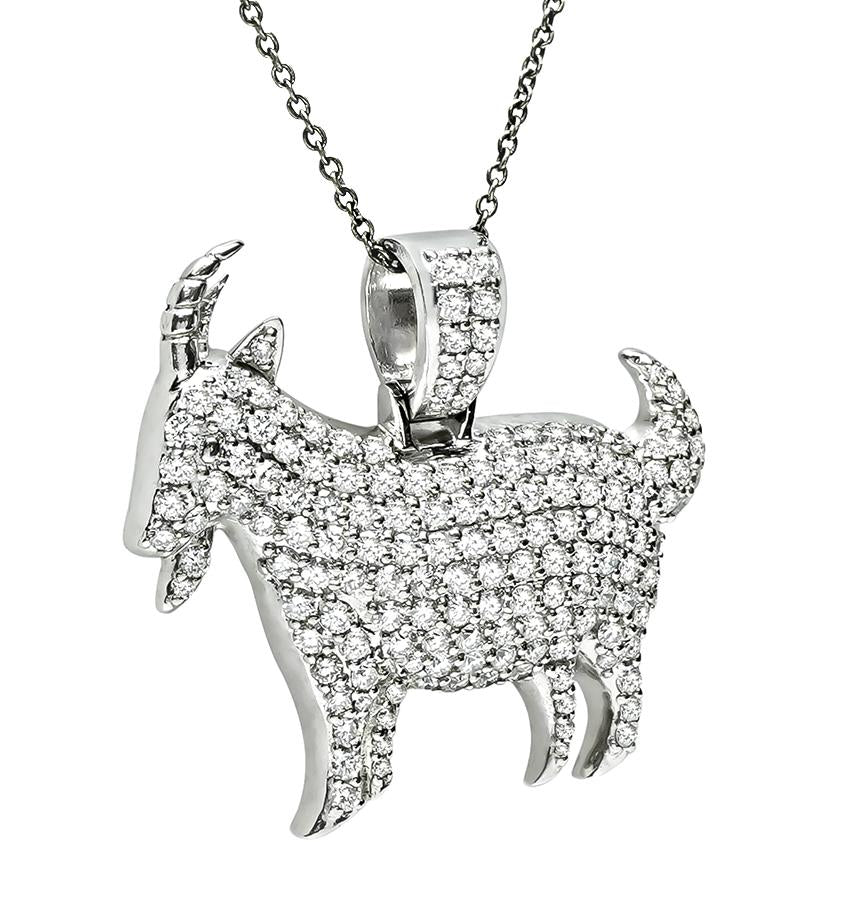Estate 2.75ct Diamond 14k White Gold GOAT Pendant