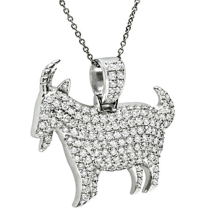 Estate 2.75ct Diamond 14k White Gold GOAT Pendant