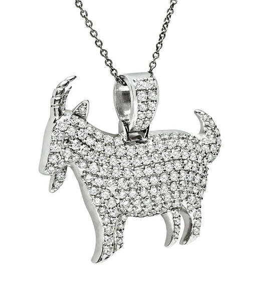 Estate 2.75ct Diamond 14k White Gold GOAT Pendant