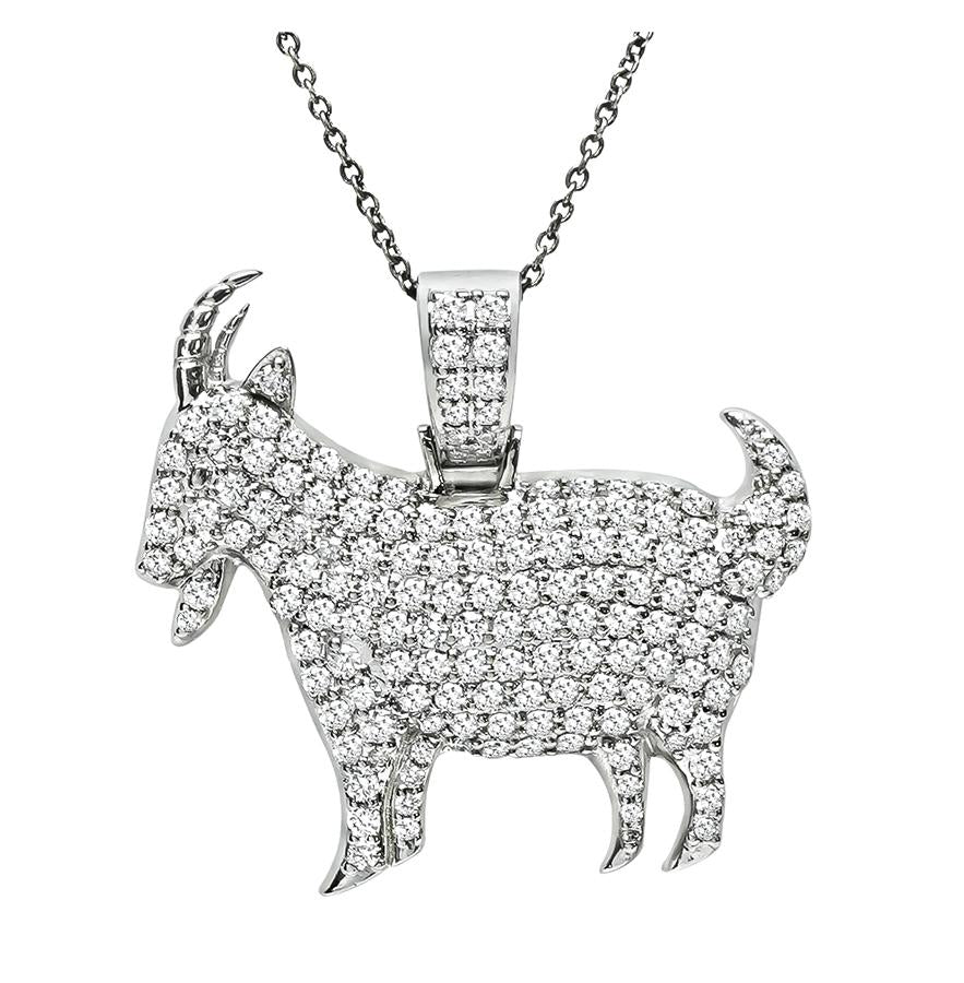 Estate 2.75ct Diamond 14k White Gold GOAT Pendant