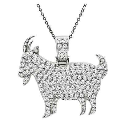 Estate 2.75ct Diamond 14k White Gold GOAT Pendant