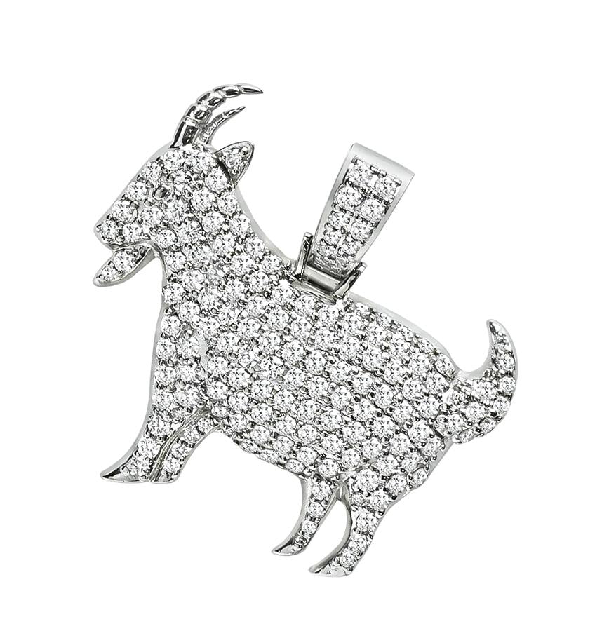 Estate 2.75ct Diamond 14k White Gold GOAT Pendant
