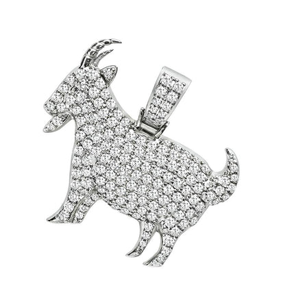 Estate 2.75ct Diamond 14k White Gold GOAT Pendant