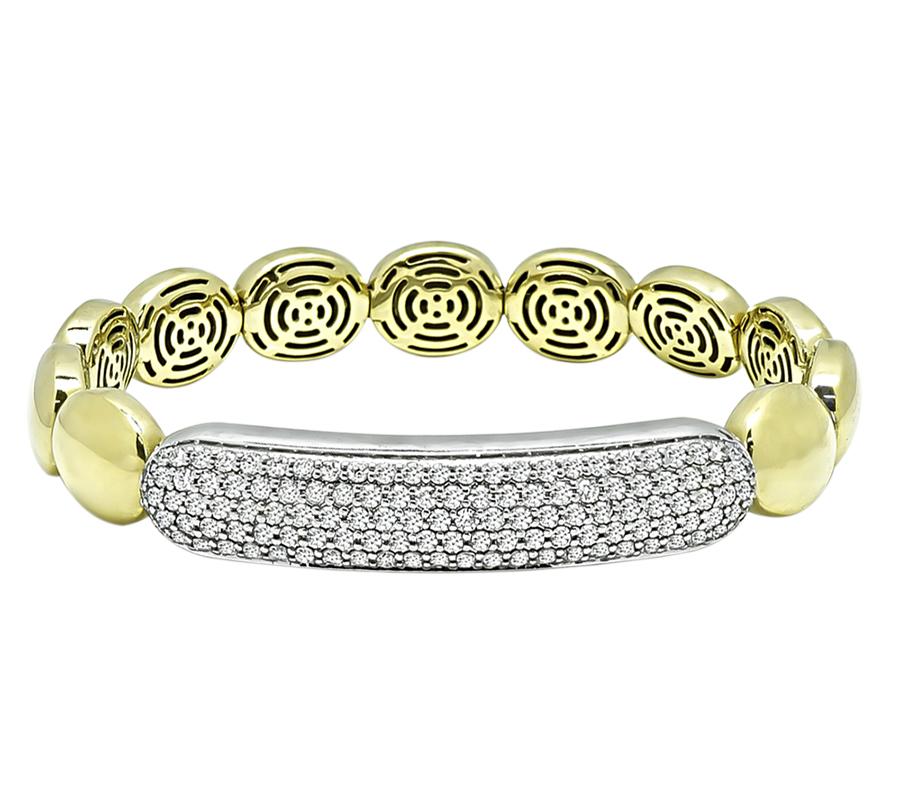 Estate 3.00ct Diamond Two Tone Gold Flexible Bangle