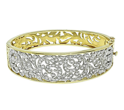 1960s 2.50ct Diamond 14k Yellow and White Gold Bangle