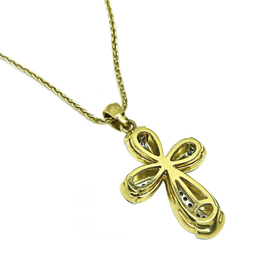 Estate 1.00ct Diamond Gold Cross Pendant Necklace