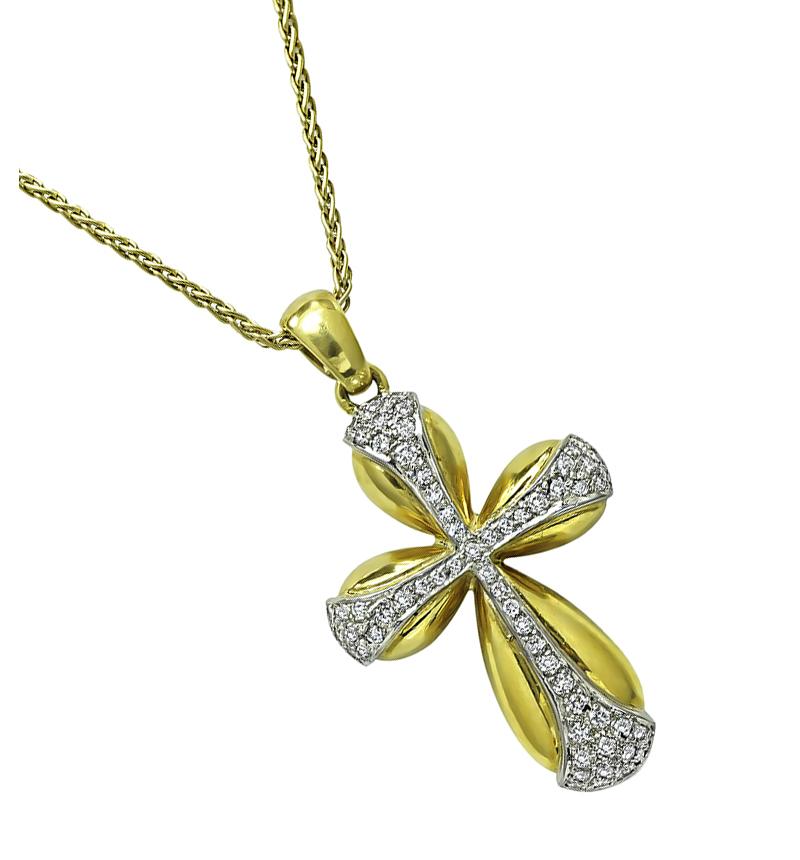 Estate 1.00ct Diamond Gold Cross Pendant Necklace