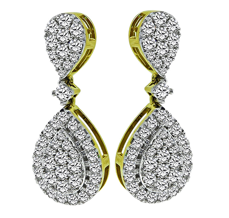 Estate 2.00ct Diamond Gold Dangling Earrings
