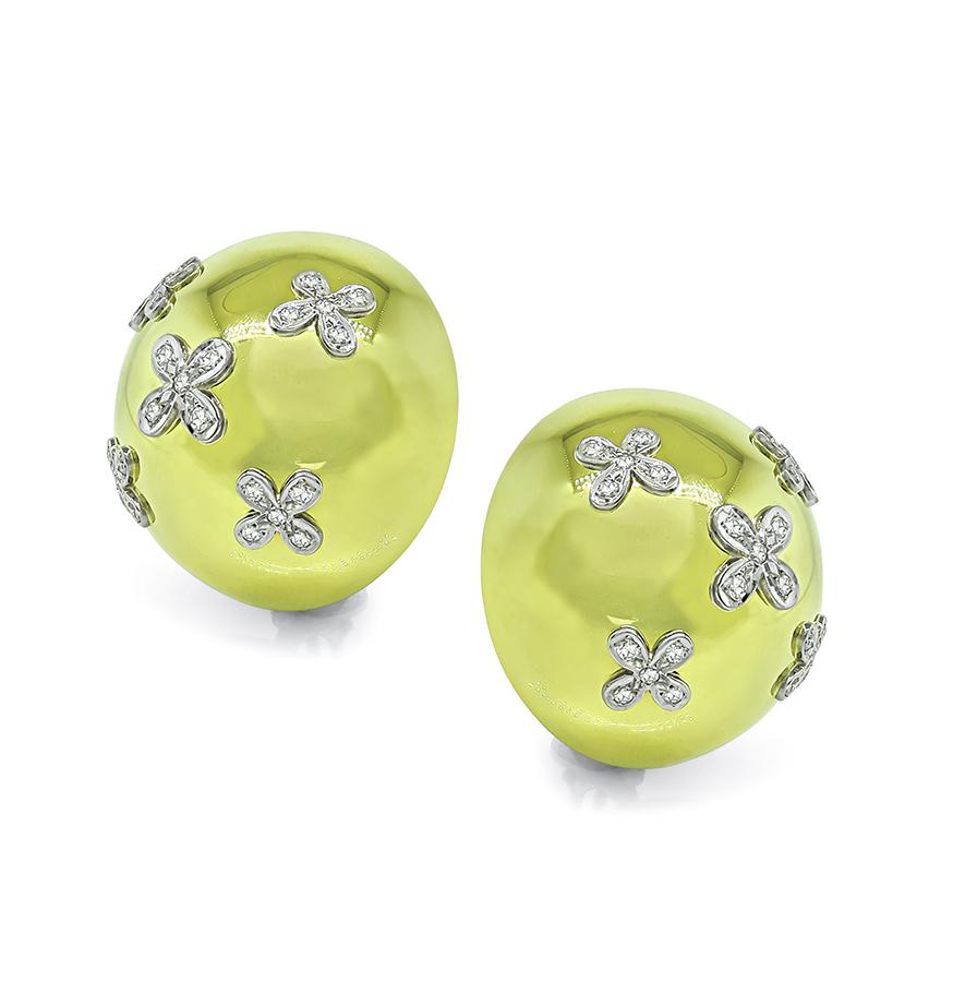 Estate 0.50ct Diamond 18k Yellow and White Gold Earrings