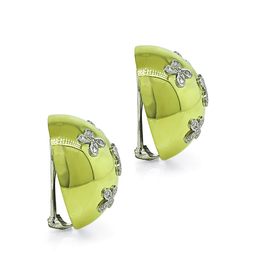 Estate 0.50ct Diamond 18k Yellow and White Gold Earrings